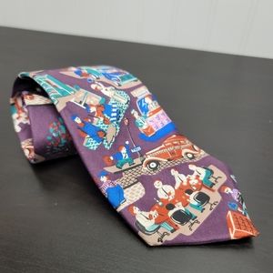Mario Valentino Vintage American Scene 'Friday' A Workday 100% Italian Silk Tie